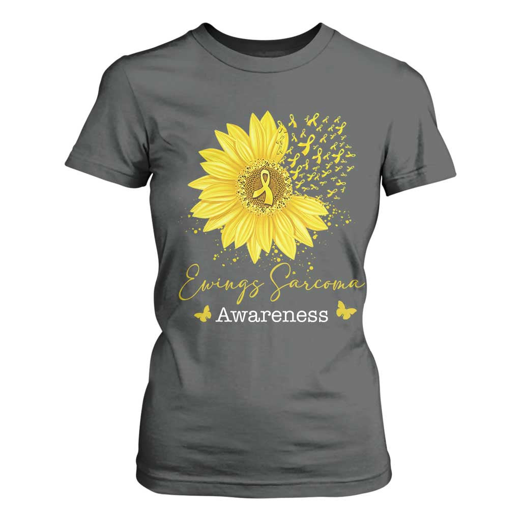 Ewings Sarcoma Awareness T Shirt For Women Yellow Flower Petal Ribbons Sunflower TS11 Dark Heather Print Your Wear