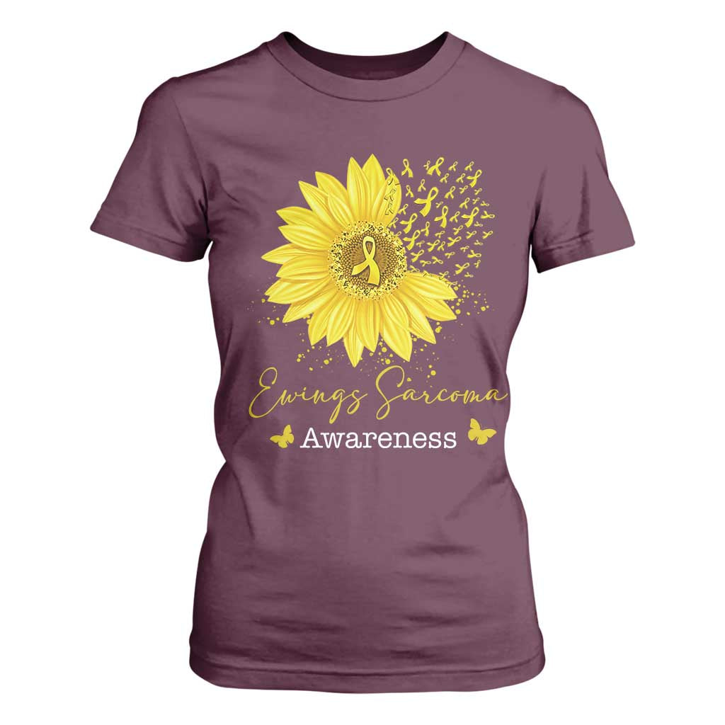 Ewings Sarcoma Awareness T Shirt For Women Yellow Flower Petal Ribbons Sunflower TS11 Maroon Print Your Wear