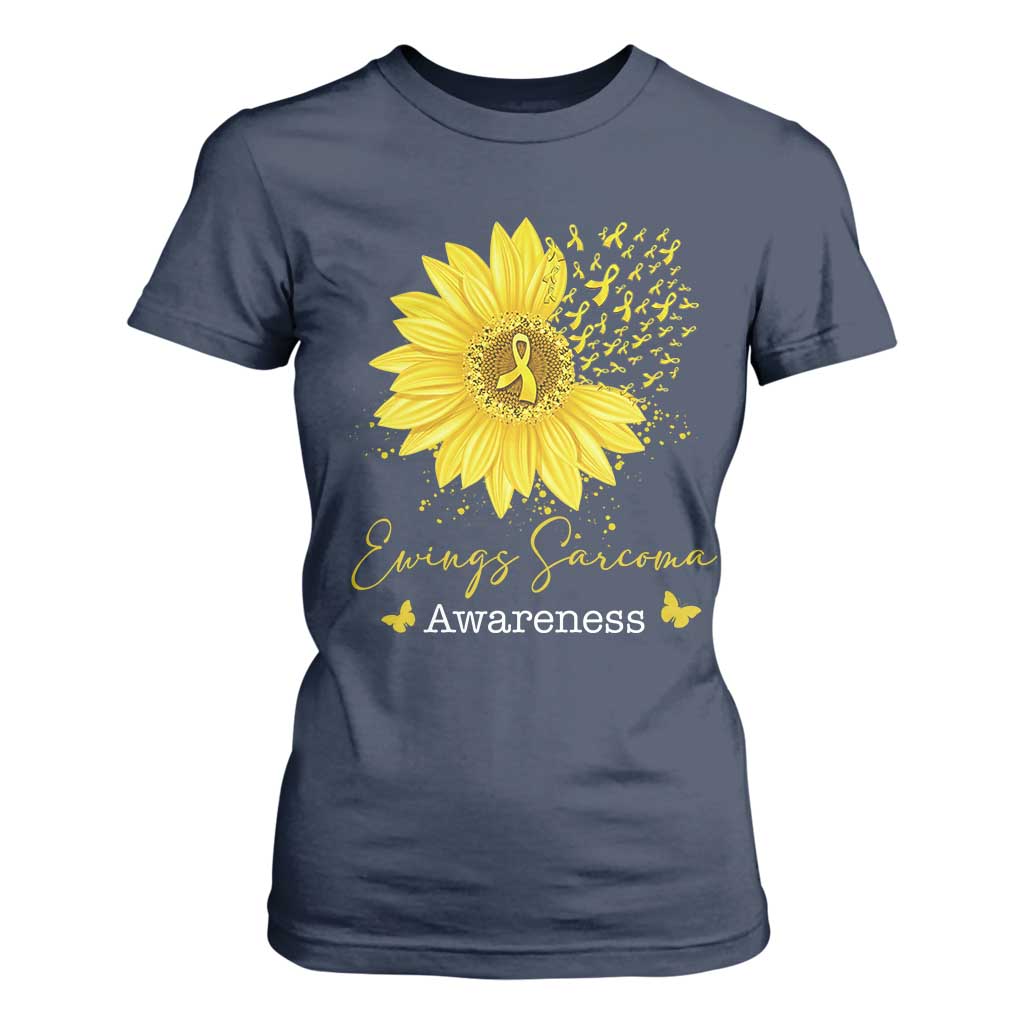 Ewings Sarcoma Awareness T Shirt For Women Yellow Flower Petal Ribbons Sunflower TS11 Navy Print Your Wear