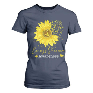Ewings Sarcoma Awareness T Shirt For Women Yellow Flower Petal Ribbons Sunflower TS11 Navy Print Your Wear