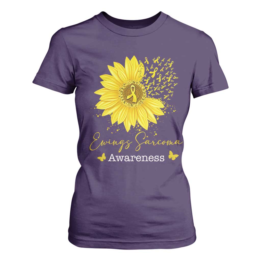Ewings Sarcoma Awareness T Shirt For Women Yellow Flower Petal Ribbons Sunflower TS11 Purple Print Your Wear