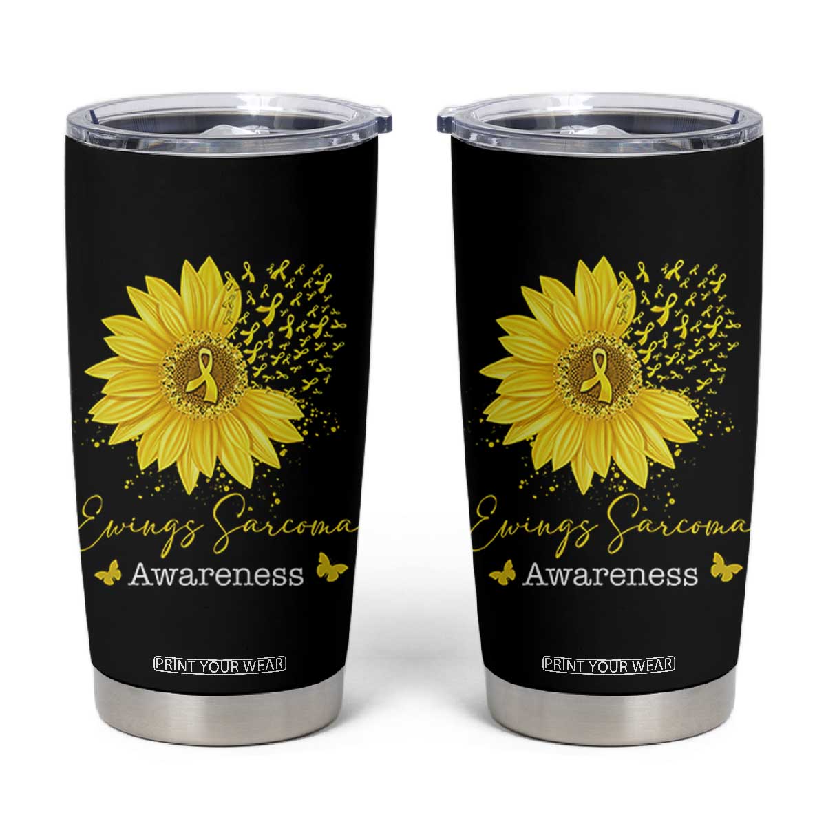 Ewings Sarcoma Awareness Tumbler Cup Yellow Flower Petal Ribbons Sunflower TS11 Black Print Your Wear