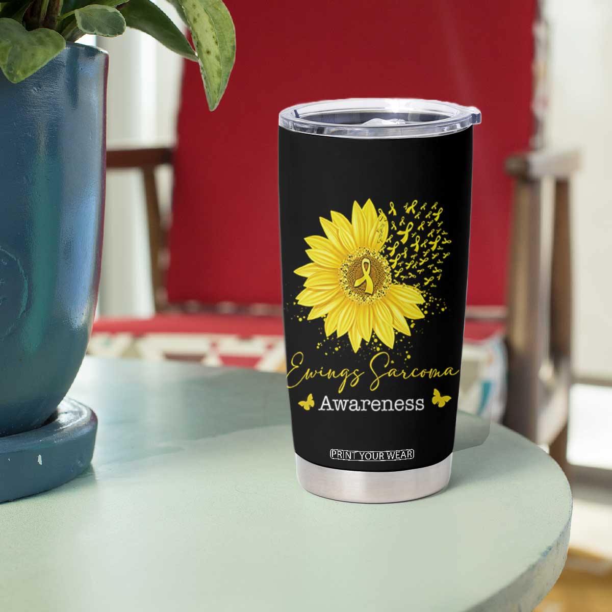 Ewings Sarcoma Awareness Tumbler Cup Yellow Flower Petal Ribbons Sunflower TS11 Print Your Wear