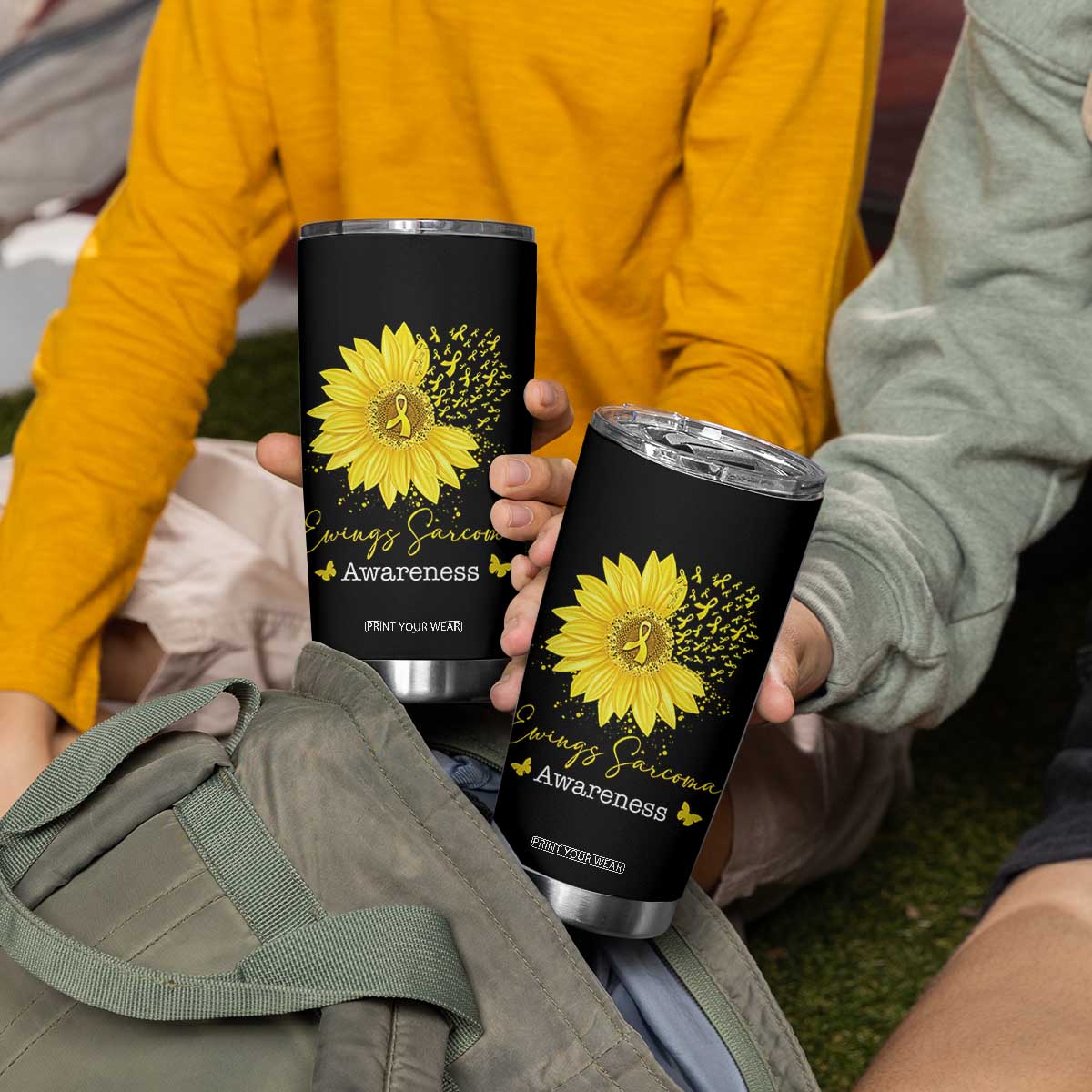 Ewings Sarcoma Awareness Tumbler Cup Yellow Flower Petal Ribbons Sunflower TS11 Print Your Wear