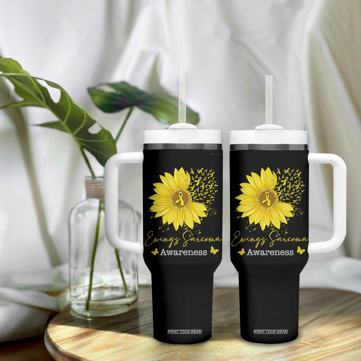 Ewings Sarcoma Awareness Tumbler With Handle Yellow Flower Petal Ribbons Sunflower TS11 Print Your Wear