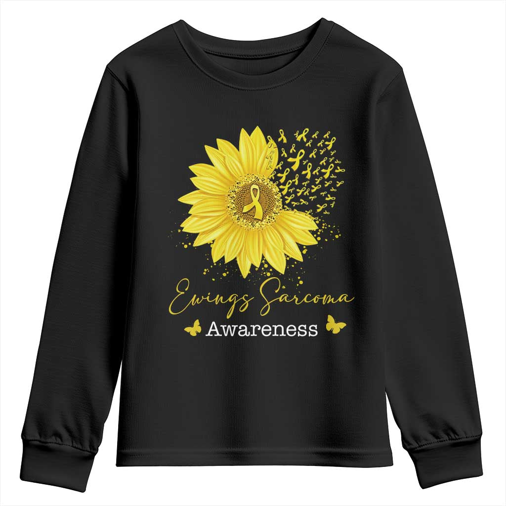 Ewings Sarcoma Awareness Youth Sweatshirt Yellow Flower Petal Ribbons Sunflower TS11 Black Print Your Wear