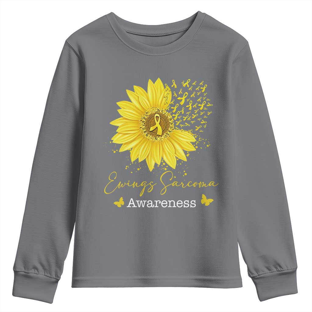 Ewings Sarcoma Awareness Youth Sweatshirt Yellow Flower Petal Ribbons Sunflower TS11 Charcoal Print Your Wear