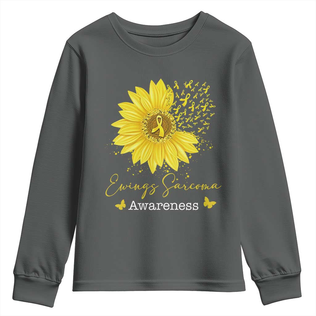 Ewings Sarcoma Awareness Youth Sweatshirt Yellow Flower Petal Ribbons Sunflower TS11 Dark Heather Print Your Wear