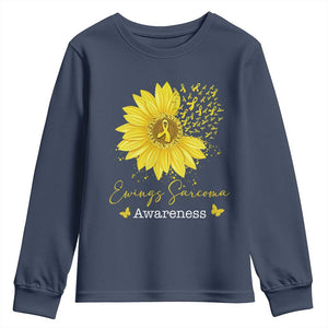 Ewings Sarcoma Awareness Youth Sweatshirt Yellow Flower Petal Ribbons Sunflower TS11 Navy Print Your Wear