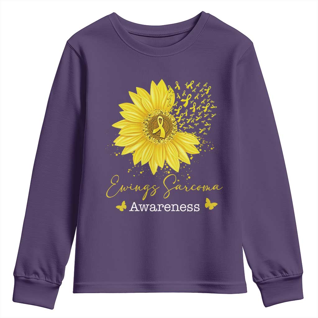 Ewings Sarcoma Awareness Youth Sweatshirt Yellow Flower Petal Ribbons Sunflower TS11 Purple Print Your Wear