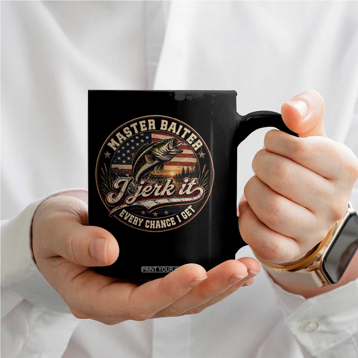 Master Baiter Fishing Lover Coffee Mug I Jerk It Every Chance I Get Funny Bass Fishing TS11 Print Your Wear