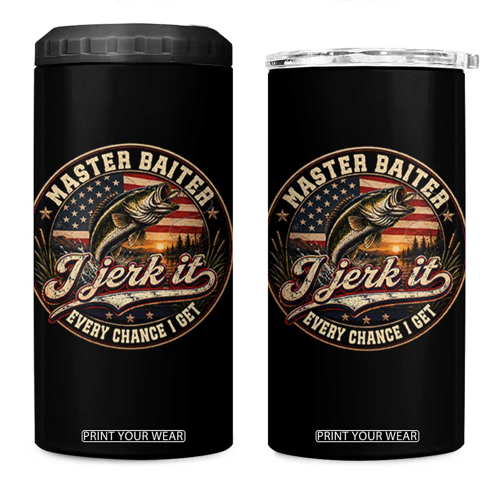 Master Baiter Fishing Lover 4 in 1 Can Cooler Tumbler I Jerk It Every Chance I Get Funny Bass Fishing TS11 One Size: 16 oz Black Print Your Wear