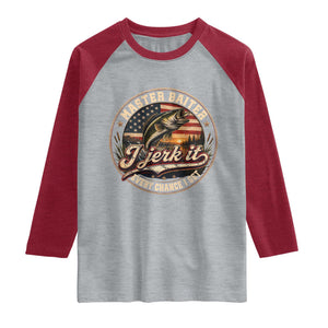 Master Baiter Fishing Lover Raglan Shirt I Jerk It Every Chance I Get Funny Bass Fishing TS11 Heather Gray Heather Red Print Your Wear