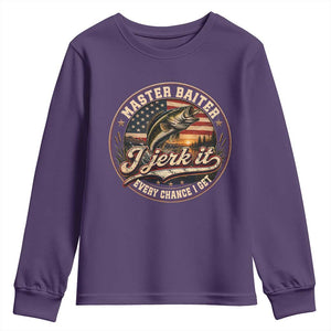 Master Baiter Fishing Lover Youth Sweatshirt I Jerk It Every Chance I Get Funny Bass Fishing TS11 Purple Print Your Wear