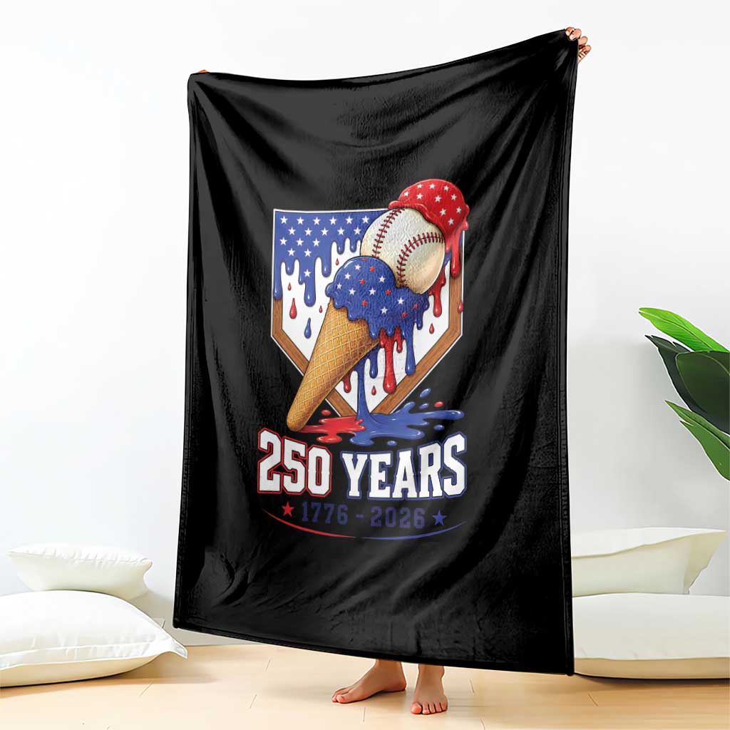 250 Years Baseball Ice Cream Drip 4th of July USA Flag Throw Blanket