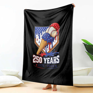 250 Years Baseball Ice Cream Drip 4th of July USA Flag Throw Blanket