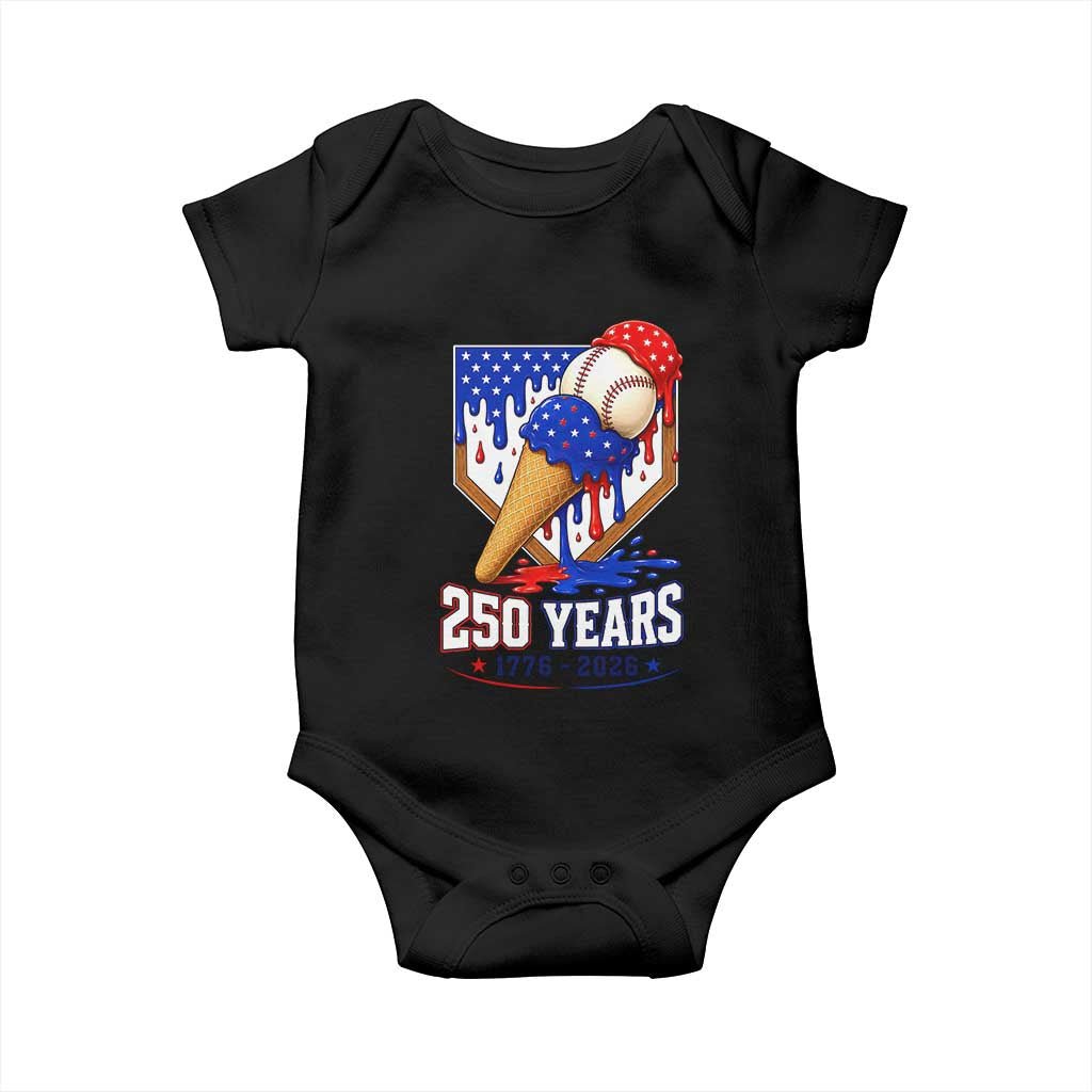 250 Years Baseball Ice Cream Drip 4th of July USA Flag Baby Onesie TS11 Black Print Your Wear