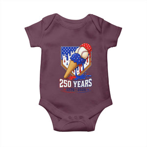 250 Years Baseball Ice Cream Drip 4th of July USA Flag Baby Onesie