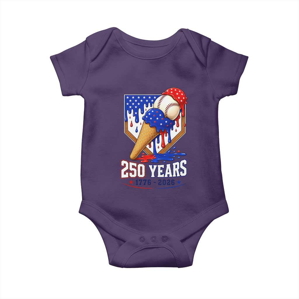 250 Years Baseball Ice Cream Drip 4th of July USA Flag Baby Onesie