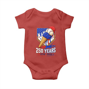 250 Years Baseball Ice Cream Drip 4th of July USA Flag Baby Onesie