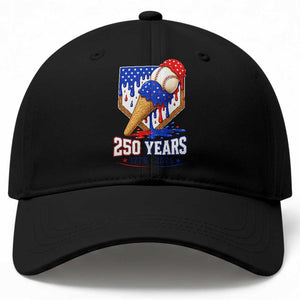 250 Years Baseball Ice Cream Drip 4th of July USA Flag Baseball Cap