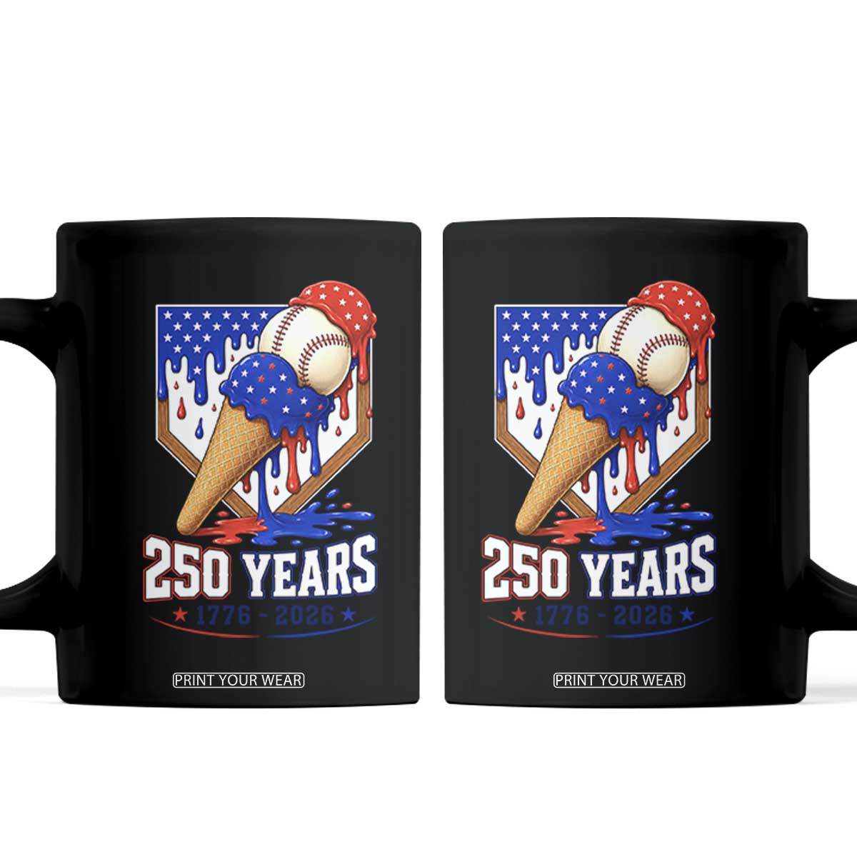 250 Years Baseball Ice Cream Drip 4th of July USA Flag Coffee Mug