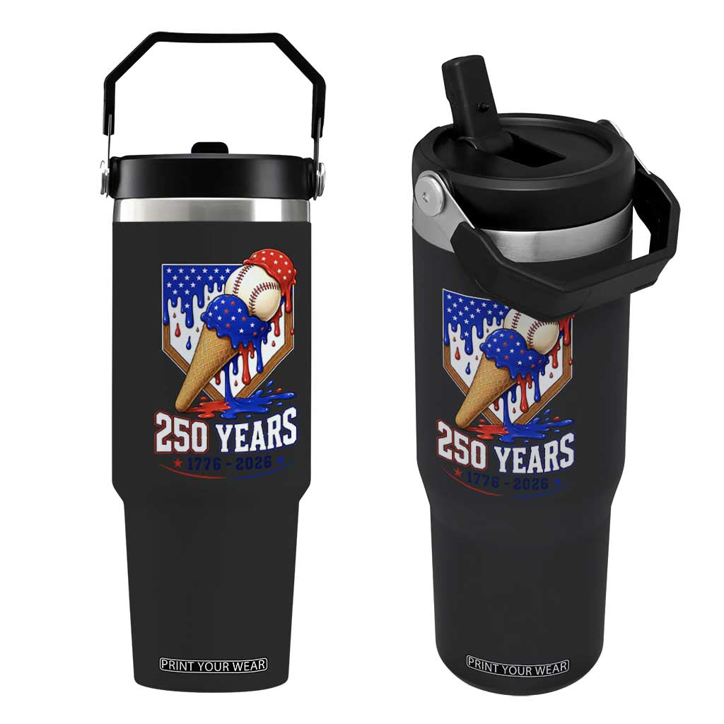 250 Years Baseball Ice Cream Drip 4th of July USA Flag Flip Straw Tumbler