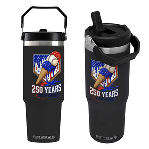 250 Years Baseball Ice Cream Drip 4th of July USA Flag Flip Straw Tumbler