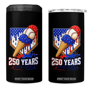 250 Years Baseball Ice Cream Drip 4th of July USA Flag 4 in 1 Can Cooler Tumbler