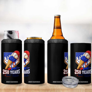 250 Years Baseball Ice Cream Drip 4th of July USA Flag 4 in 1 Can Cooler Tumbler