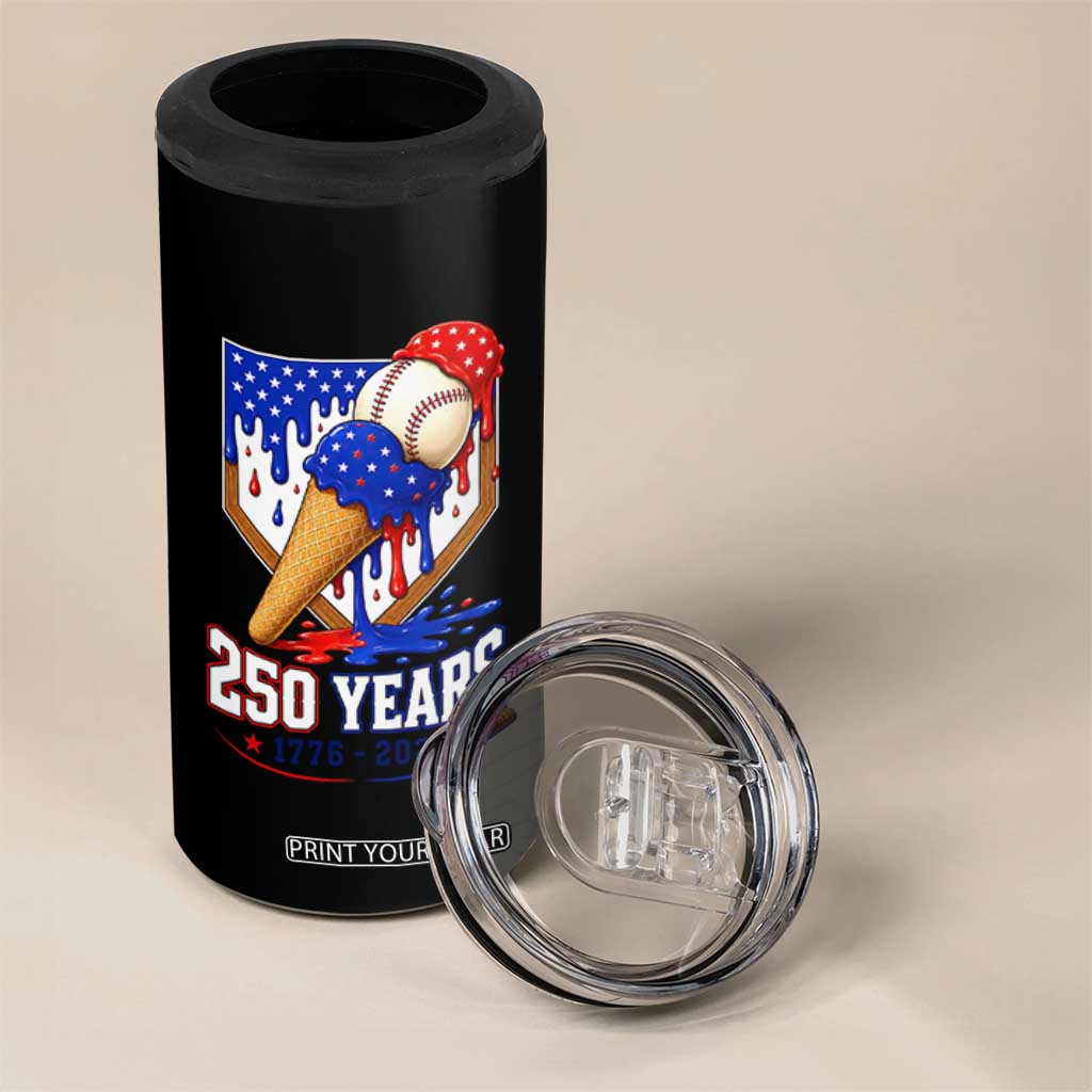 250 Years Baseball Ice Cream Drip 4th of July USA Flag 4 in 1 Can Cooler Tumbler