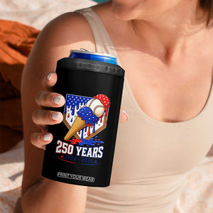 250 Years Baseball Ice Cream Drip 4th of July USA Flag 4 in 1 Can Cooler Tumbler
