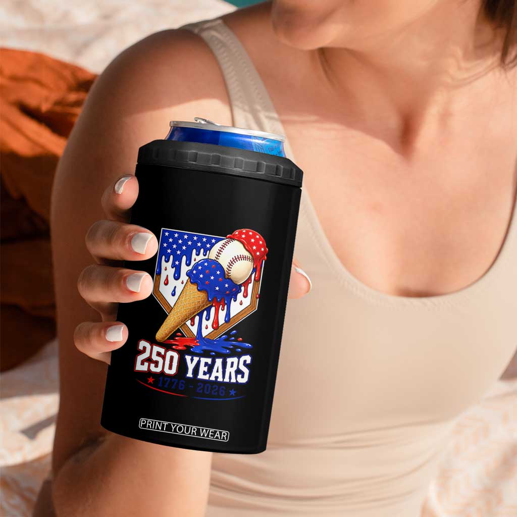250 Years Baseball Ice Cream Drip 4th of July USA Flag 4 in 1 Can Cooler Tumbler