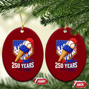 250 Years Baseball Ice Cream Drip 4th of July USA Flag Ceramic Ornament