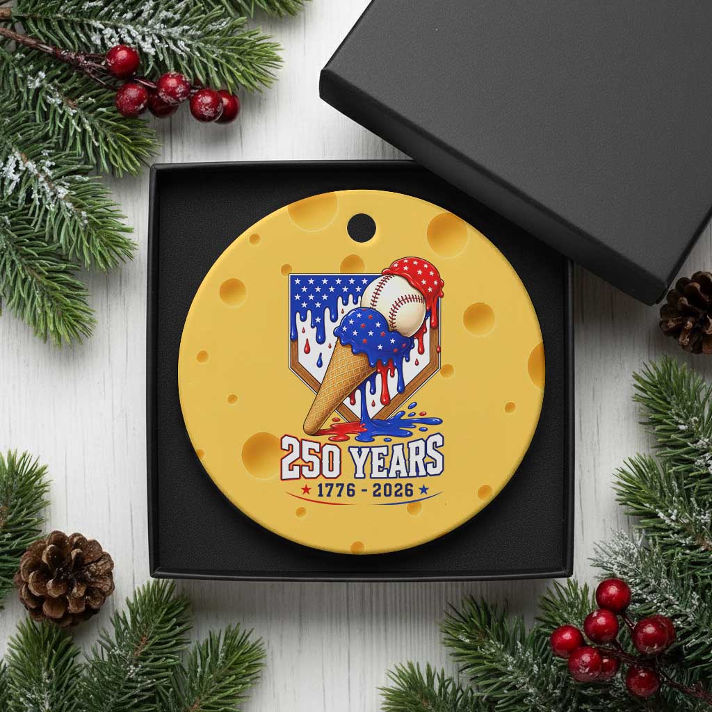 250 Years Baseball Ice Cream Drip 4th of July USA Flag Ceramic Ornament