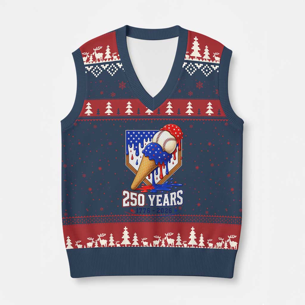 250 Years Baseball Ice Cream Drip 4th of July USA Flag V-Neck Knit Sweater Vest TS11 Navy Red Print Your Wear