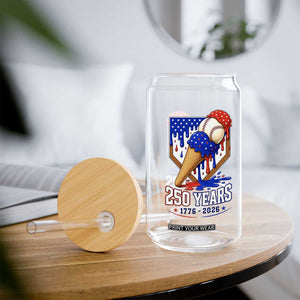 250 Years Baseball Ice Cream Drip 4th of July USA Flag Glass Can