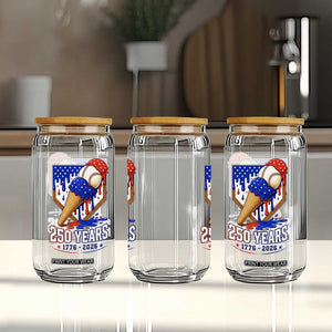 250 Years Baseball Ice Cream Drip 4th of July USA Flag Glass Can
