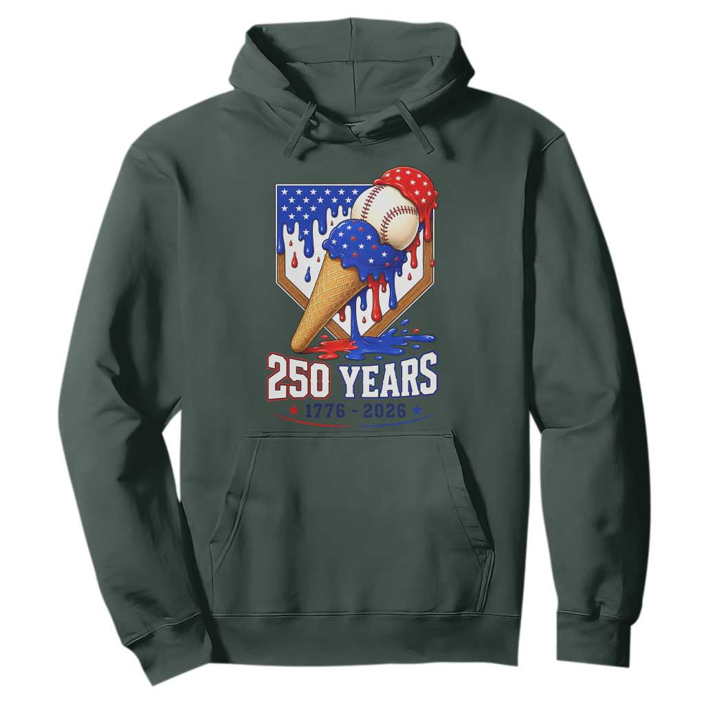 250 Years Baseball Ice Cream Drip 4th of July USA Flag Hoodie