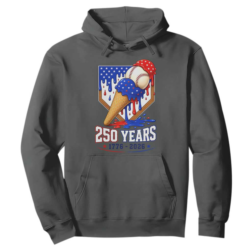 250 Years Baseball Ice Cream Drip 4th of July USA Flag Hoodie