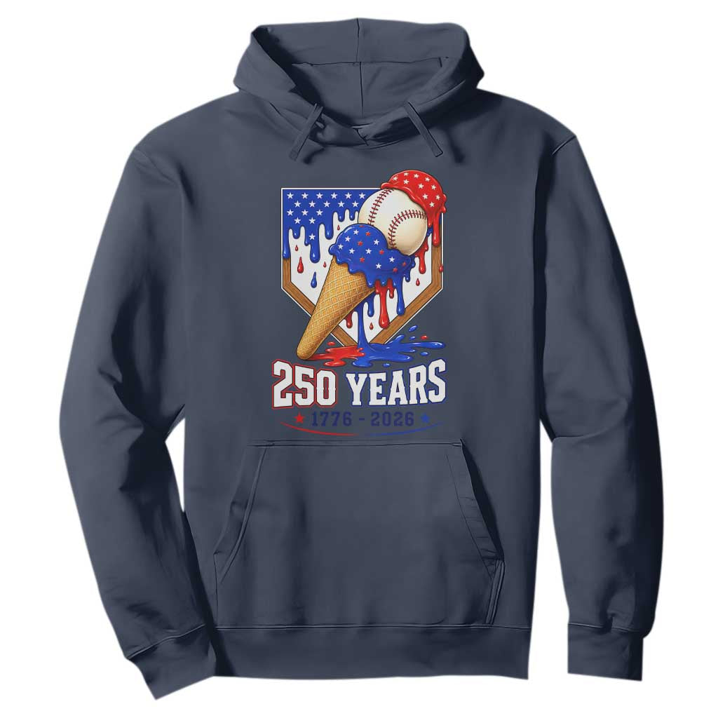 250 Years Baseball Ice Cream Drip 4th of July USA Flag Hoodie