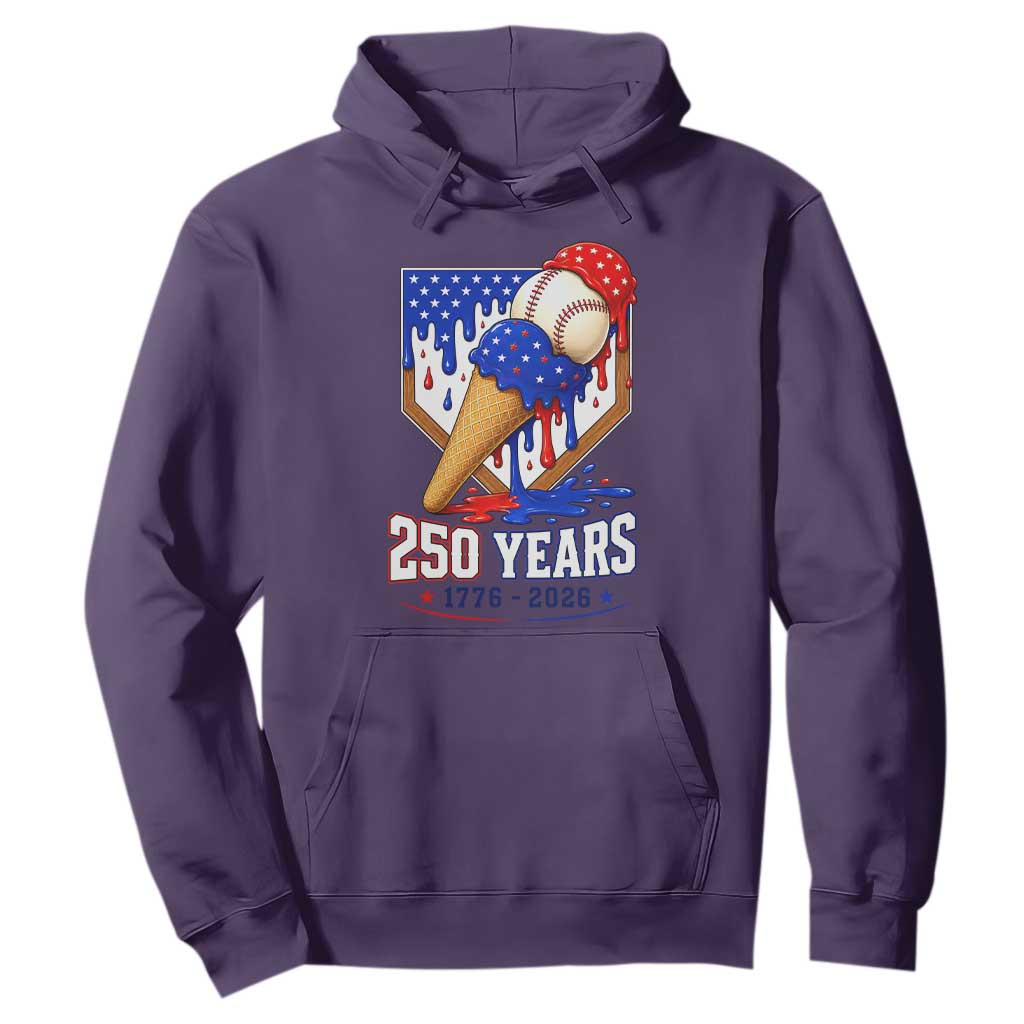 250 Years Baseball Ice Cream Drip 4th of July USA Flag Hoodie
