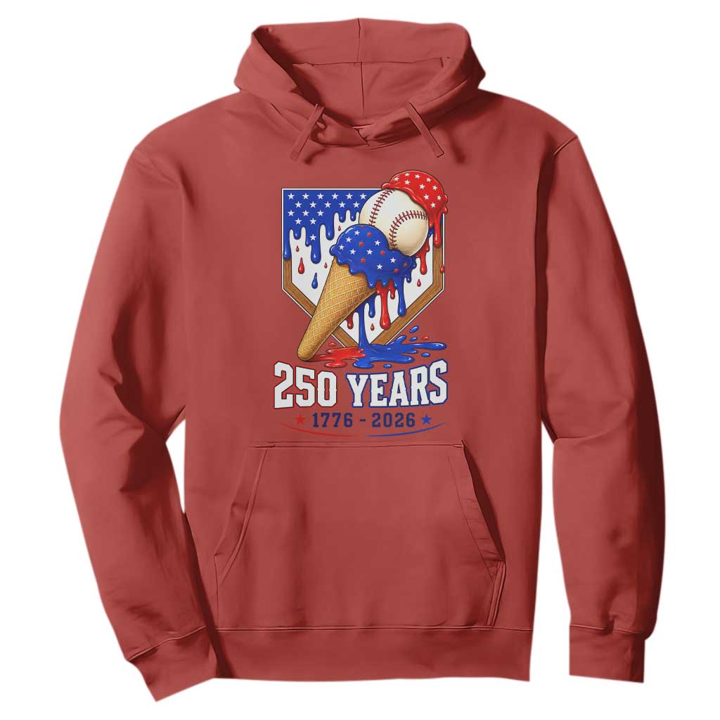 250 Years Baseball Ice Cream Drip 4th of July USA Flag Hoodie