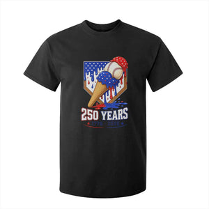 250 Years Baseball Ice Cream Drip 4th of July USA Flag T Shirt For Kid
