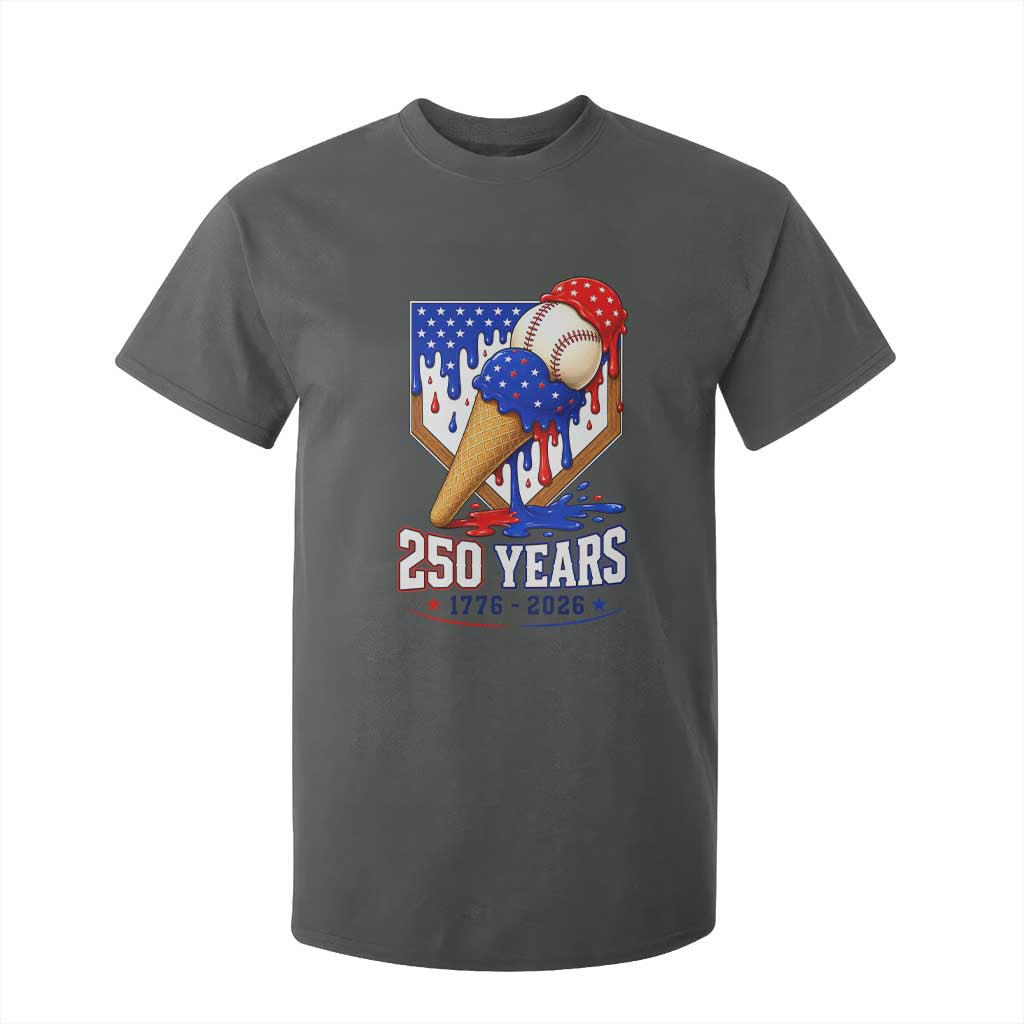 250 Years Baseball Ice Cream Drip 4th of July USA Flag T Shirt For Kid