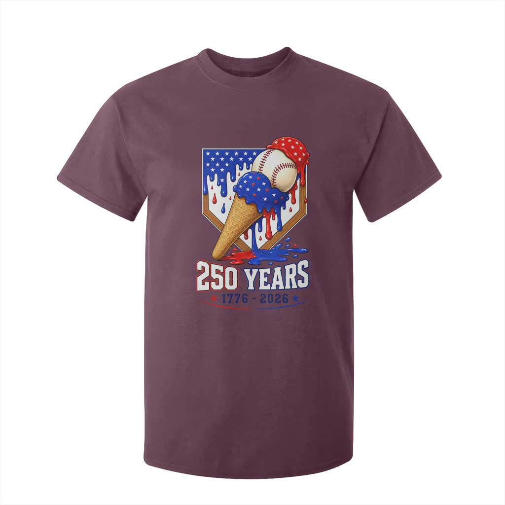 250 Years Baseball Ice Cream Drip 4th of July USA Flag T Shirt For Kid