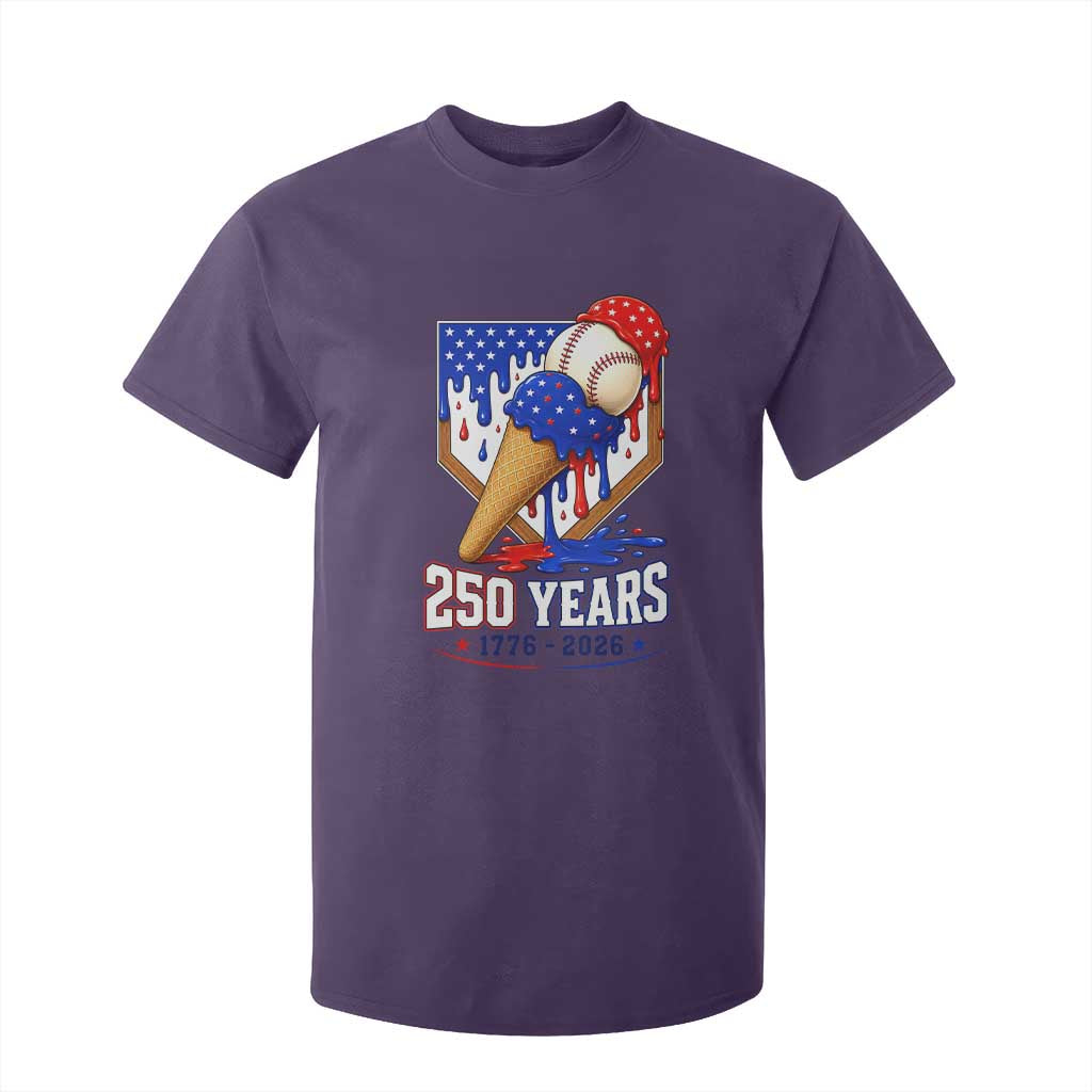 250 Years Baseball Ice Cream Drip 4th of July USA Flag T Shirt For Kid