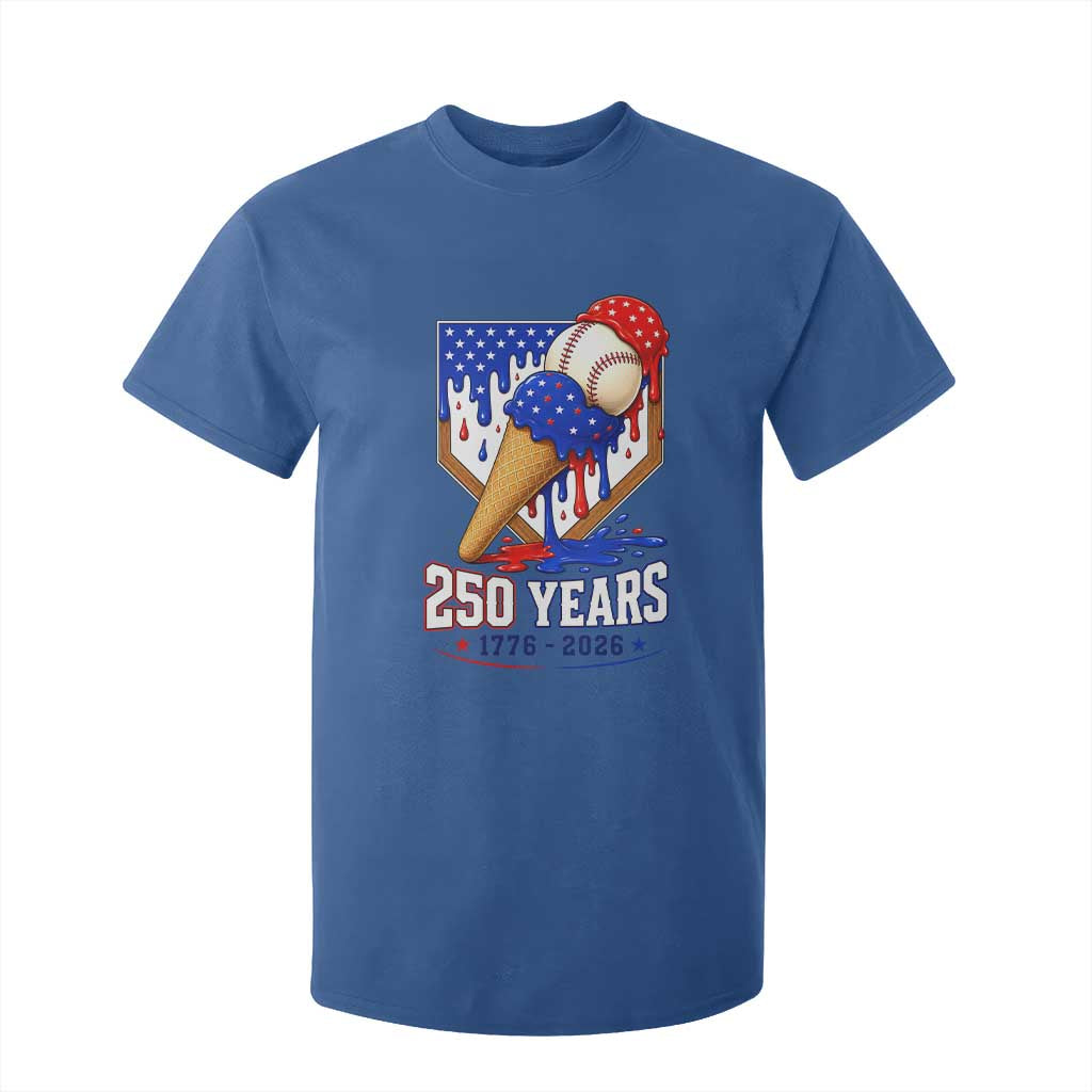 250 Years Baseball Ice Cream Drip 4th of July USA Flag T Shirt For Kid