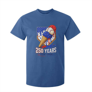 250 Years Baseball Ice Cream Drip 4th of July USA Flag T Shirt For Kid