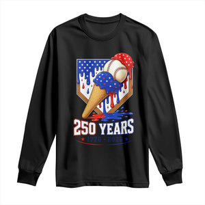 250 Years Baseball Ice Cream Drip 4th of July USA Flag Long Sleeve Shirt
